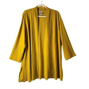 Multiples XL soft textured mustard gold color open cardigan w side vents